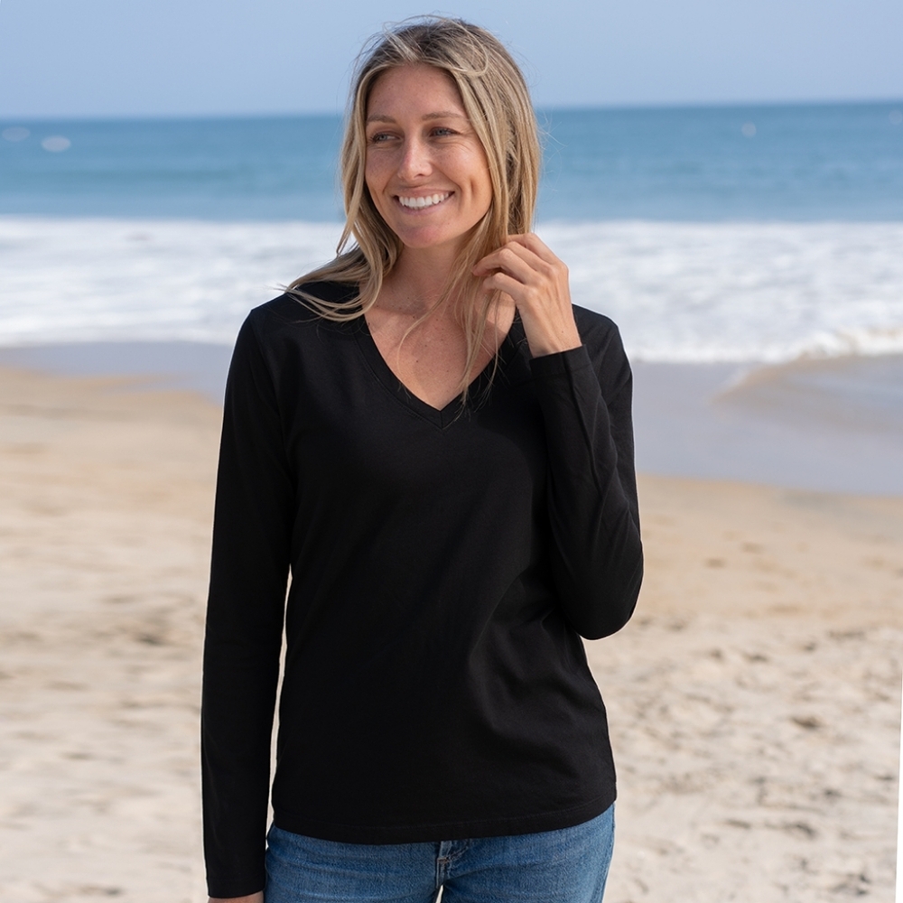 The Classic T-Shirt Company Organic Cotton Black Long Sleeve V-Neck